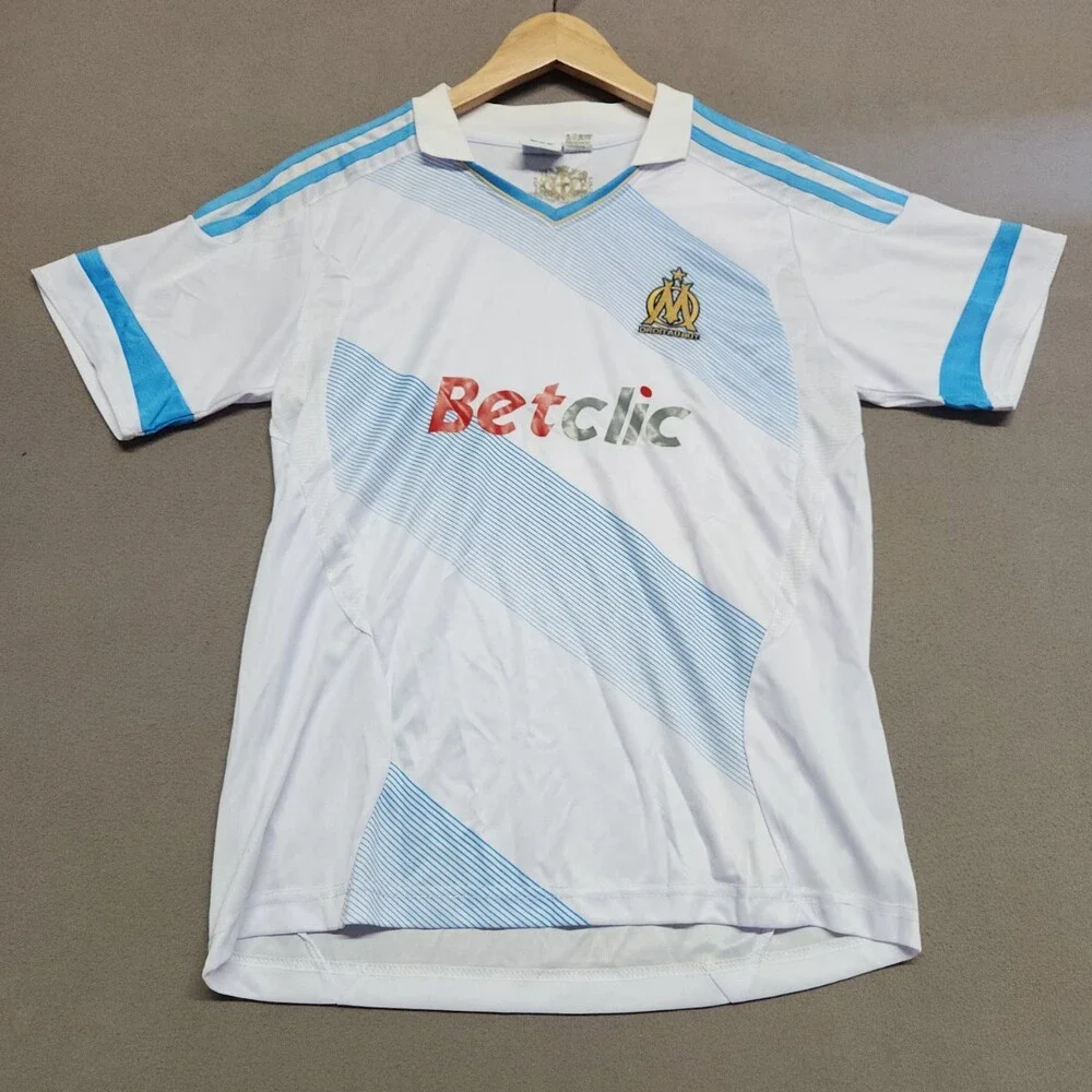 Olympique Marseille Youth Large Soccer Jersey 100% Polyester White Blue New Fan